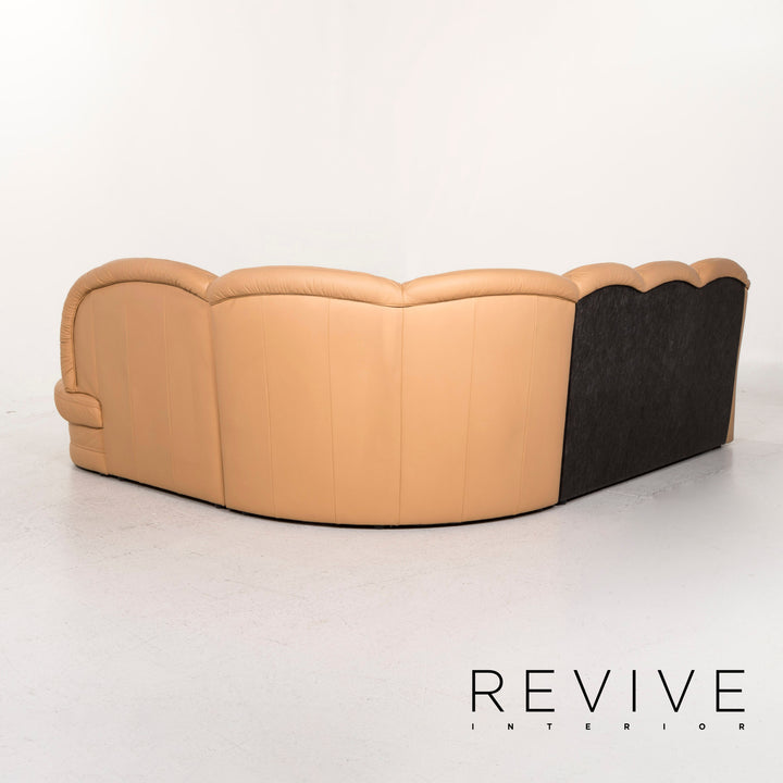 Himolla Leder Sofa Garnitur Beige 1x Ecksofa 1x Hocker #12966