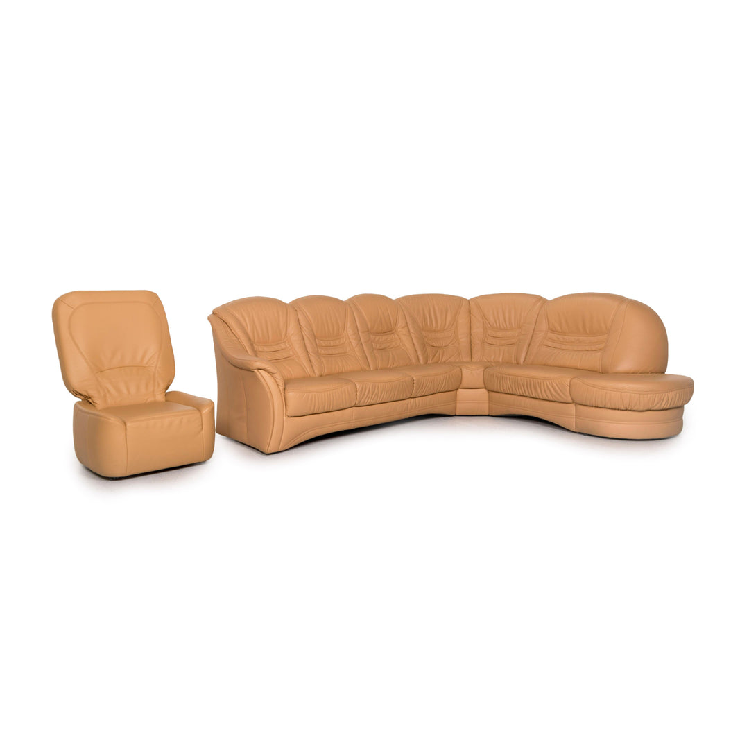 Himolla Leder Sofa Garnitur Beige 1x Ecksofa 1x Hocker #12966