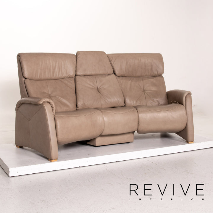 Himolla trapeze leather sofa set taupe gray beige 1x three-seater 1x armchair function relax function home cinema #15526