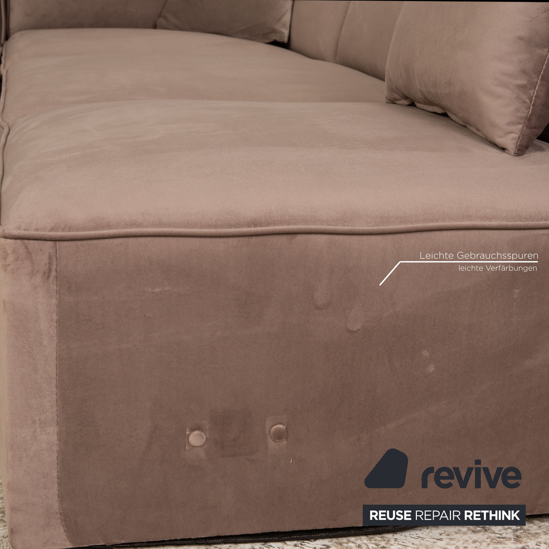 IconX STUDIOS Beluga Samt Stoff Ecksofa Beige Recamiere rechts