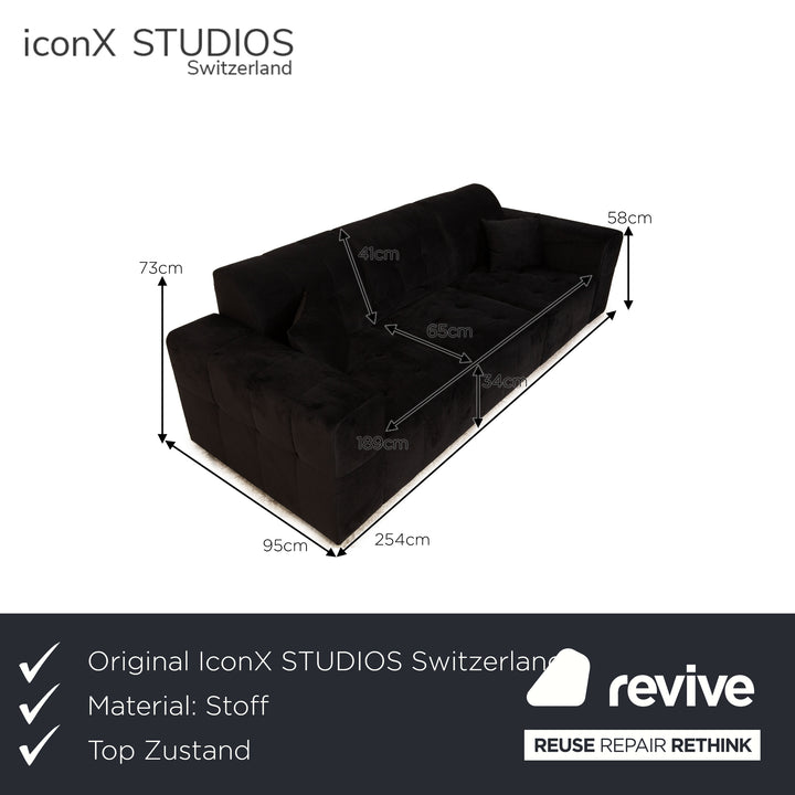 IconX STUDIOS Bloom Samt Stoff Viersitzer Sofa Couch Schwarz