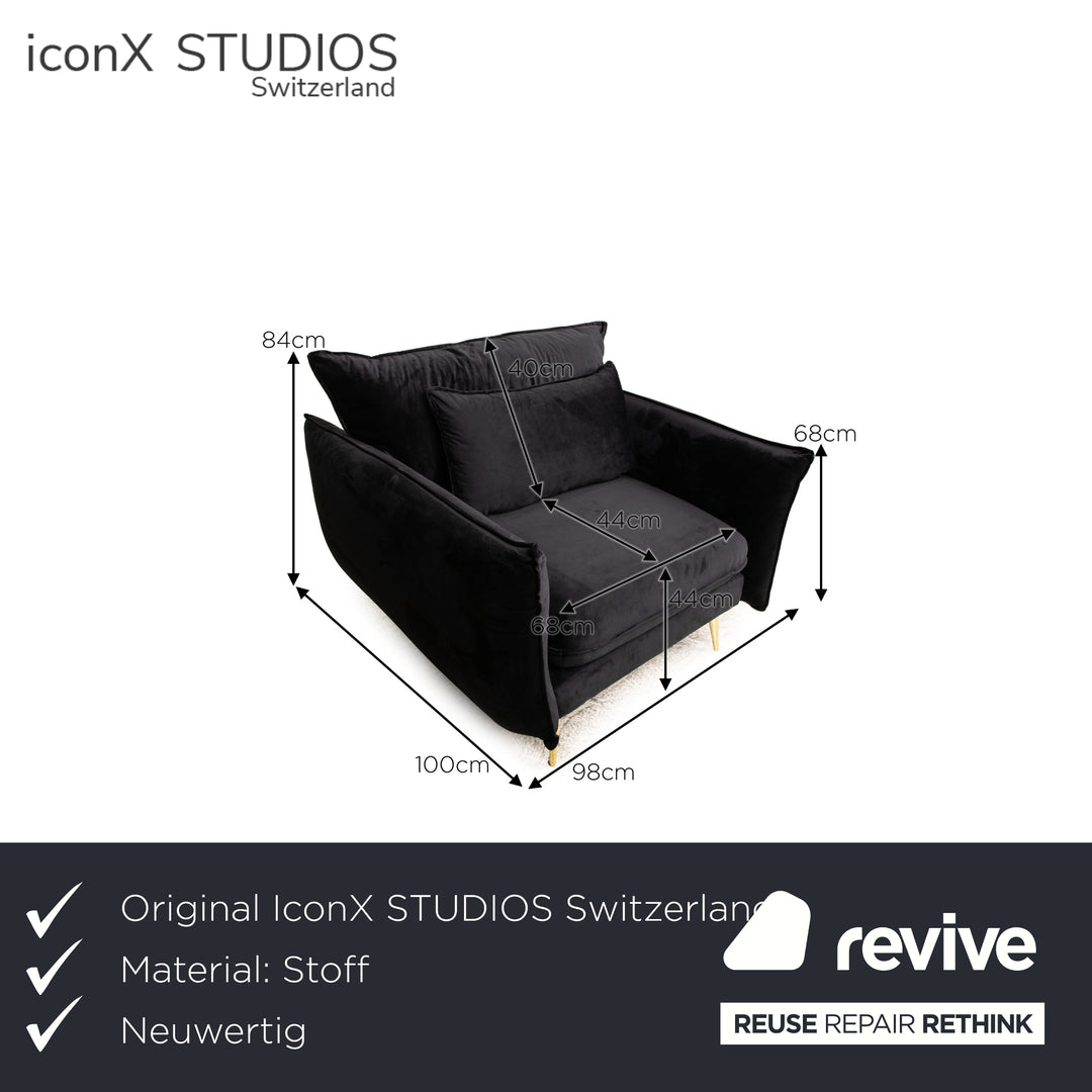 iconX STUDIOS Edesia Samt Stoff Sessel Schwarz
