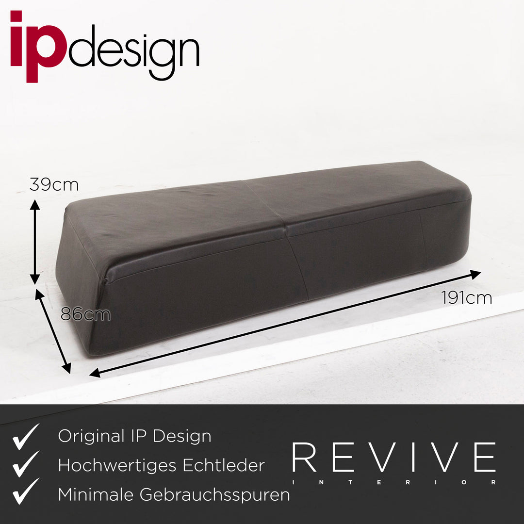 IP Design Drift Leather Stool Black Ottoman #12993