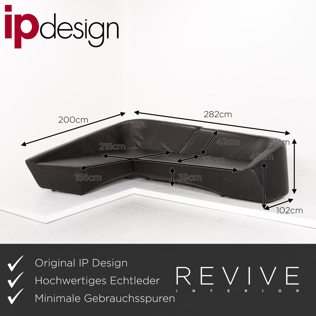IP Design Drift Schwarz Ecksofa Leder Schwarz Sofa Couch #12989