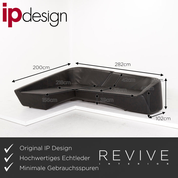 IP Design Drift Schwarz Ecksofa Leder Schwarz Sofa Couch #12989