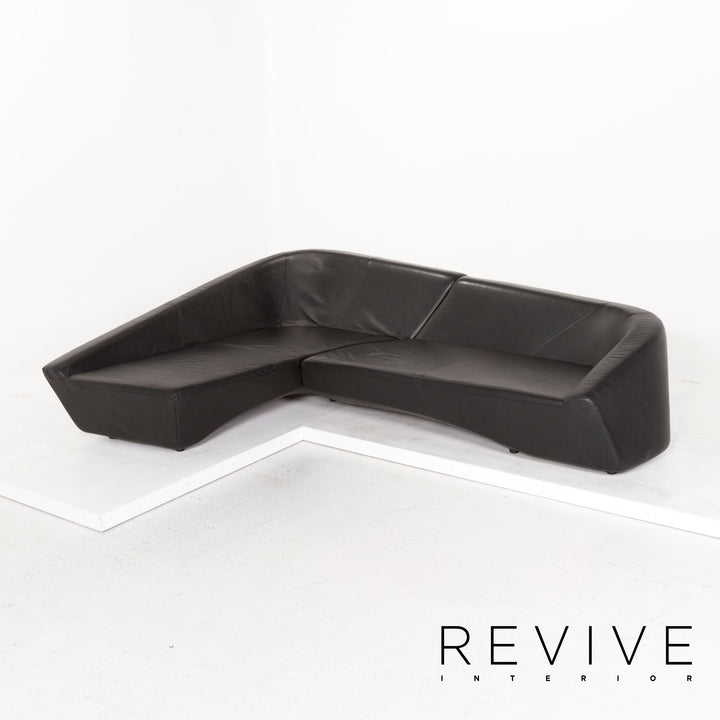 IP Design Drift Schwarz Ecksofa Leder Schwarz Sofa Couch #12989