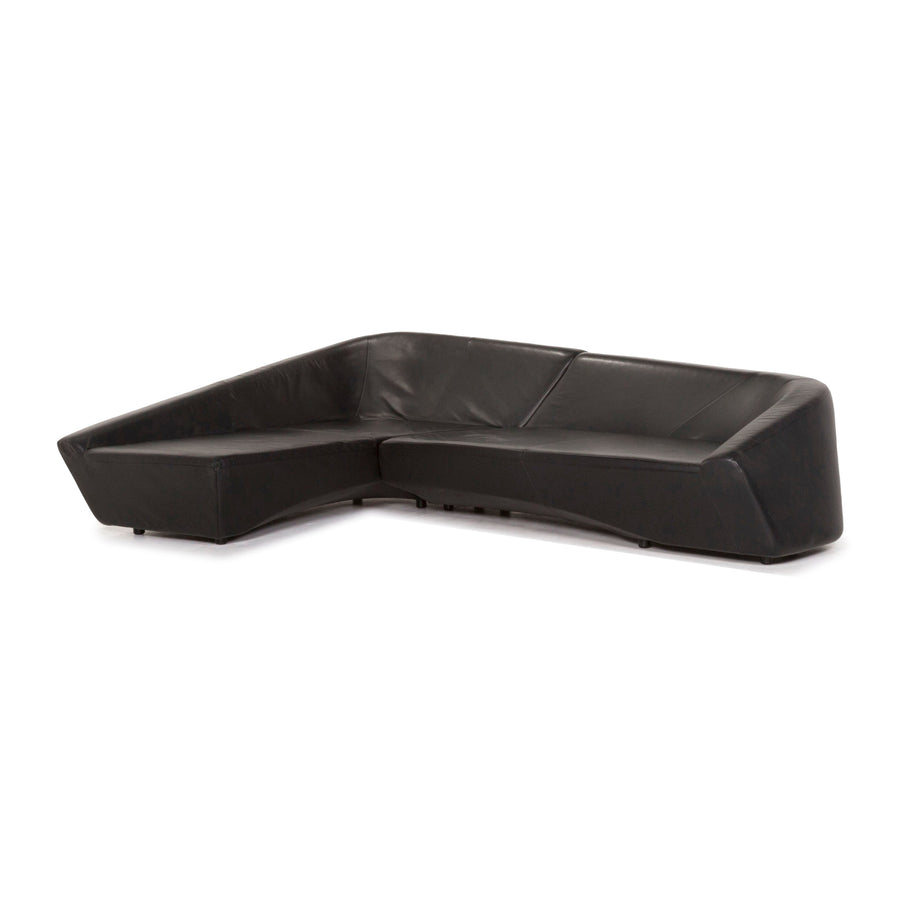 IP Design Drift Schwarz Ecksofa Leder Schwarz Sofa Couch #12989
