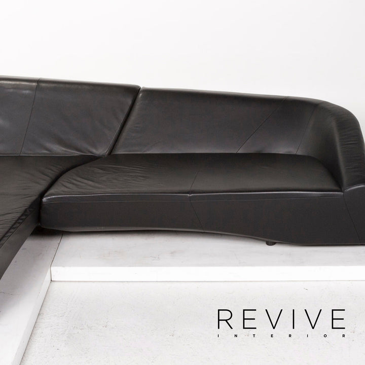 IP Design Drift Schwarz Ecksofa Leder Schwarz Sofa Couch #12989
