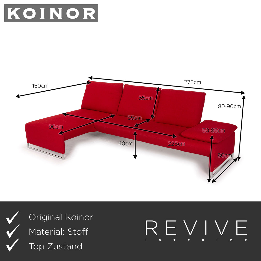 Koinor Designer Fabric Sofa Red Corner Sofa Couch
