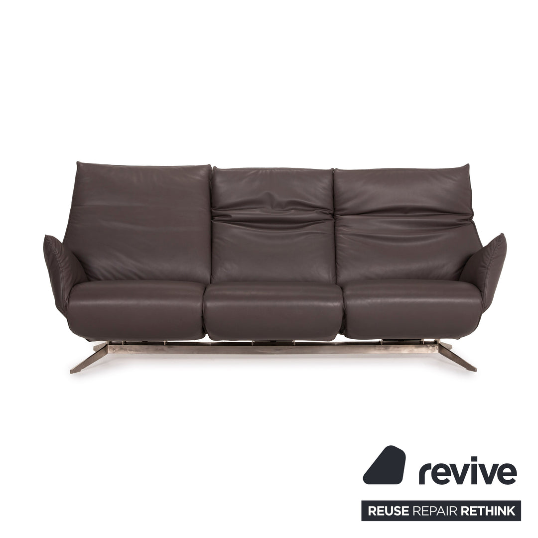 Koinor Evita ensemble canapé en cuir gris marron 1xtrois places 1xtabouret