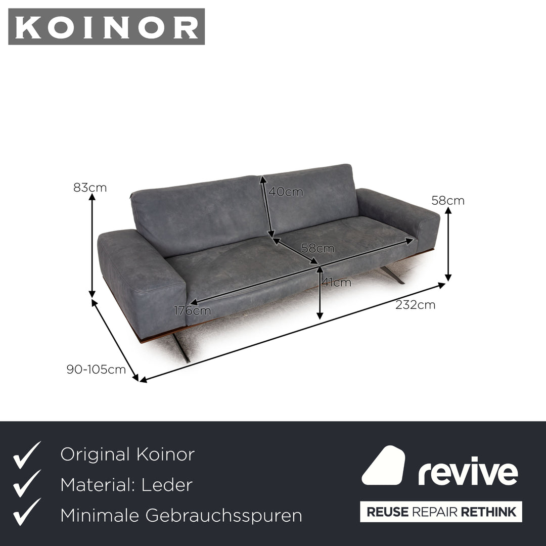 Koinor Hiero 3 Seater Leather Gray Blue Sofa Couch