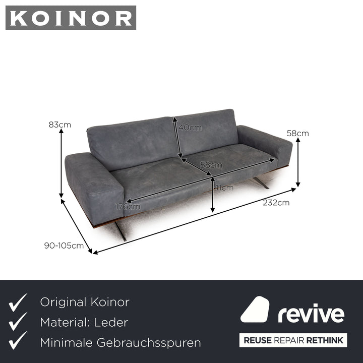 Koinor Hiero 3 Seater Leather Gray Blue Sofa Couch