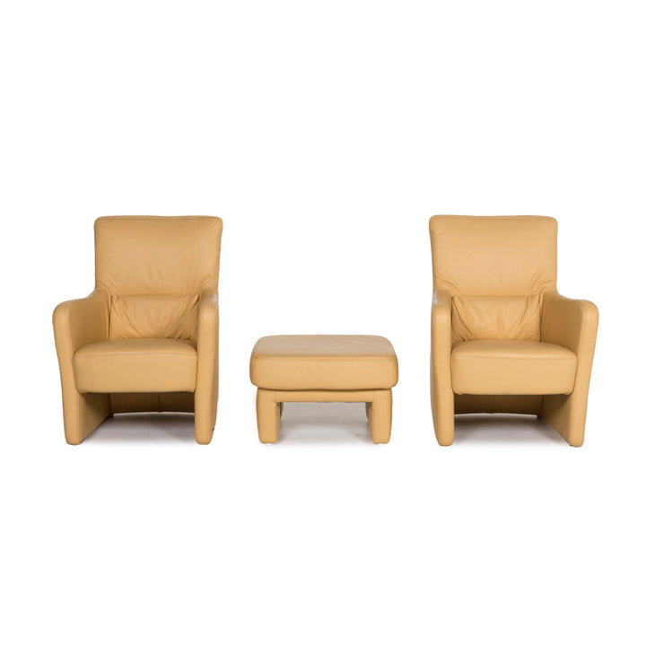 Ensemble de fauteuils en cuir Koinor jaune 2x fauteuils 1x tabouret #13049