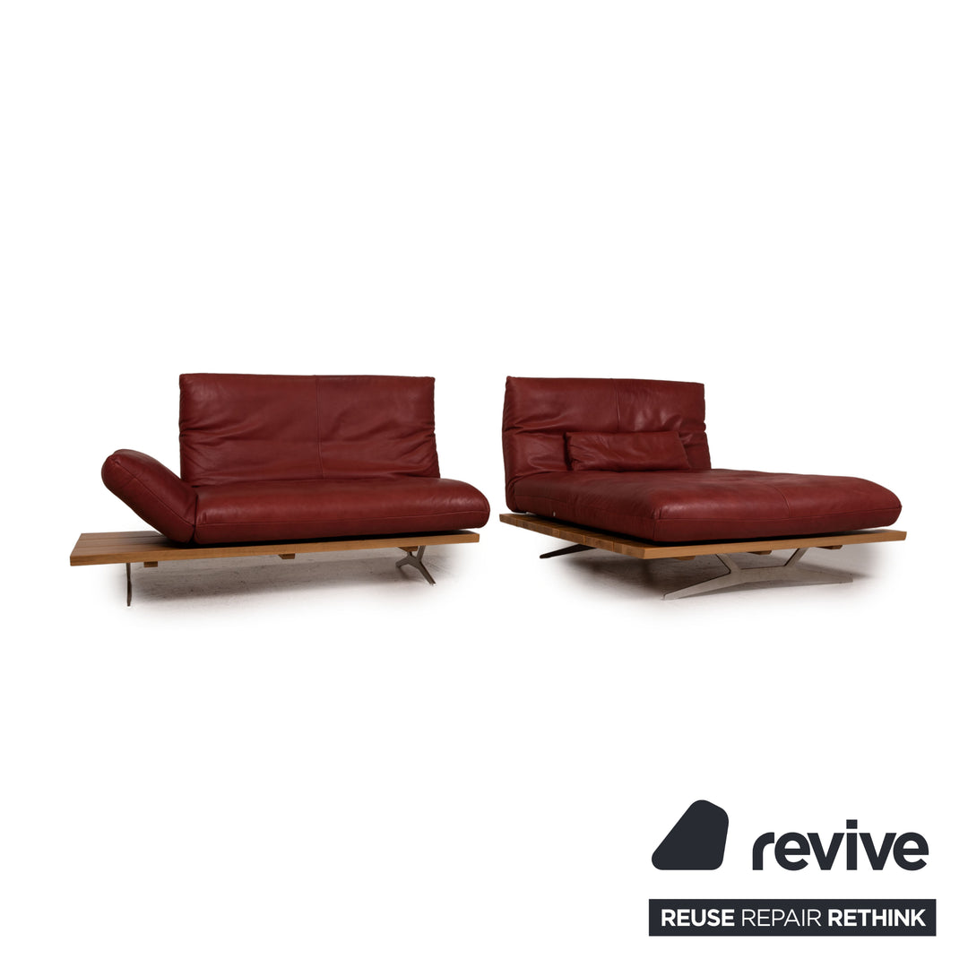 Koinor Marylin ensemble de canapé en cuir rouge canapé d'angle tabouret fonction de canapé