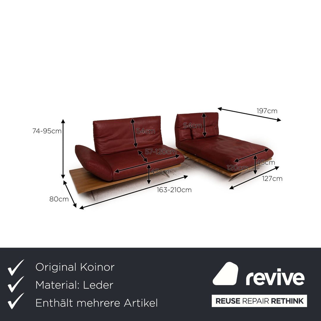 Koinor Marylin ensemble de canapé en cuir rouge canapé d'angle tabouret fonction de canapé