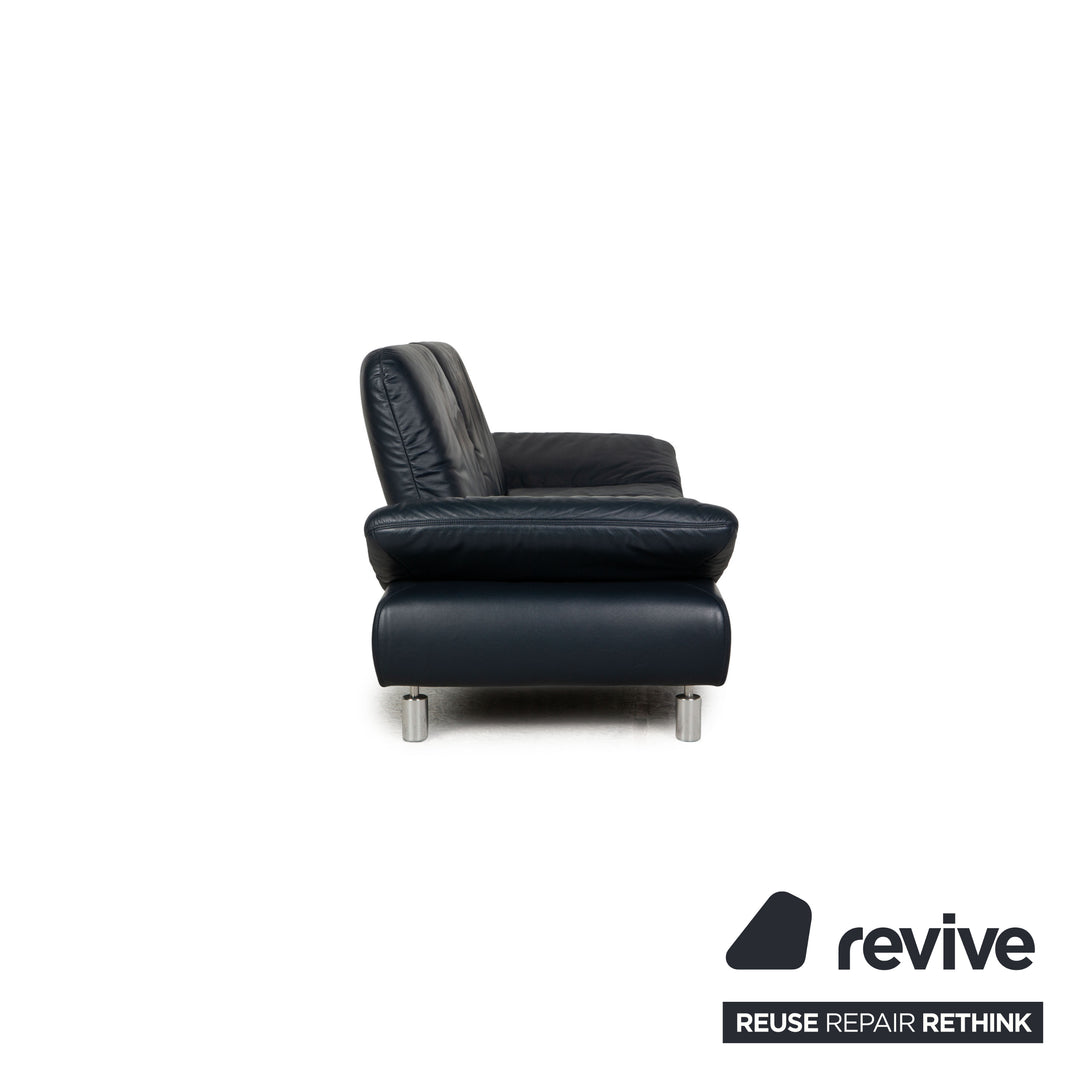 Koinor Rivoli Leather Sofa Set Dark Blue Three Seater Two Seater Armchair Feature
