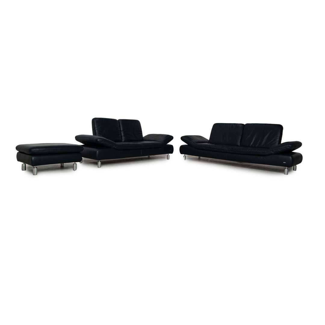 Koinor Rivoli Leather Sofa Set Dark Blue Three Seater Two Seater Armchair Feature