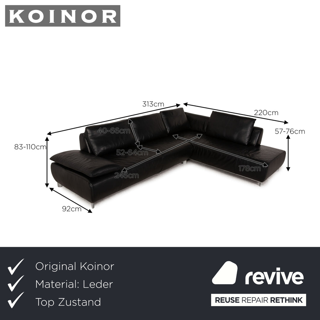 Koinor Volare Leather Corner Sofa Black Sofa Couch Function