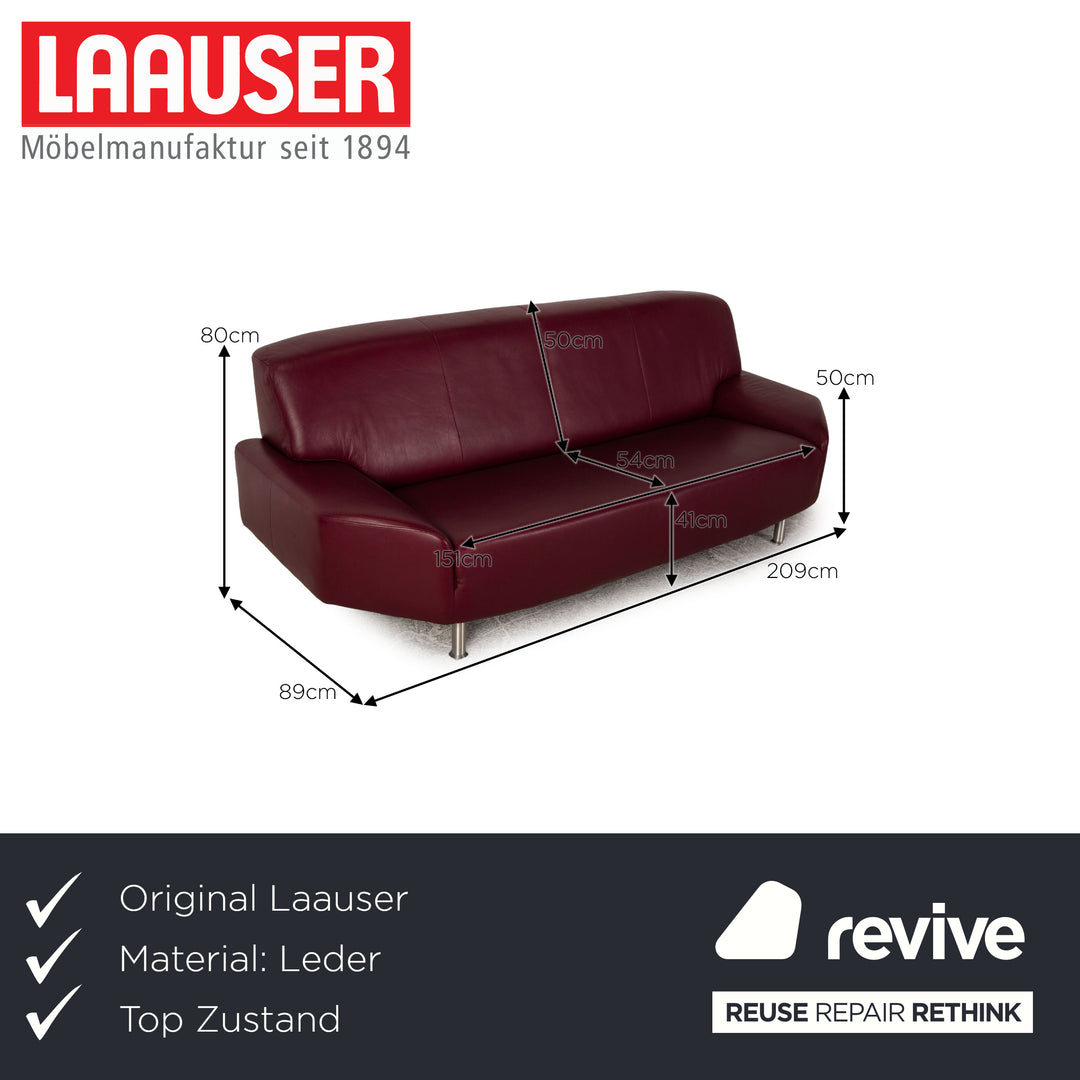 Laauser Dreisitzer Leder Sofa Rot Couch
