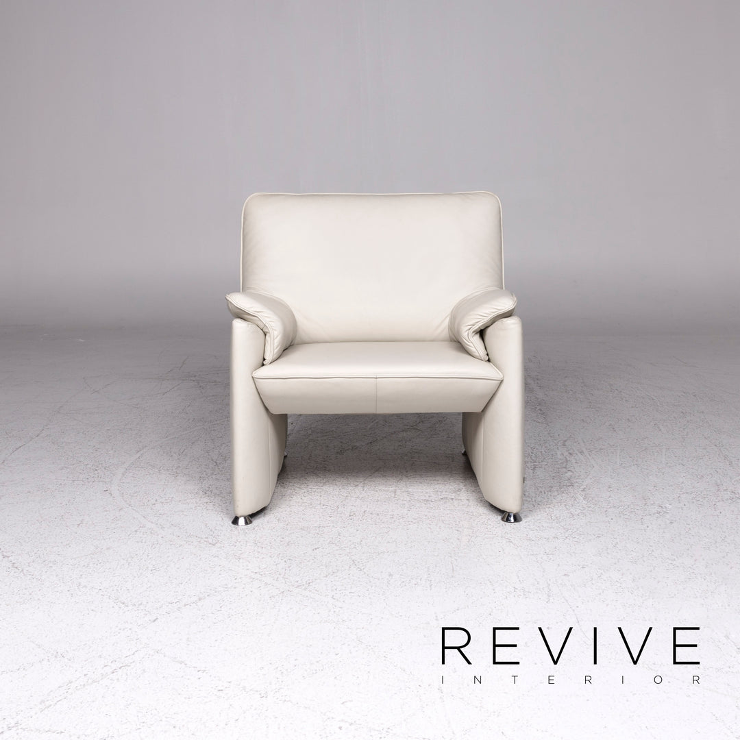 Ensemble de canapés design Laauser Flair en cuir gris blanc 1x trois places, 1x deux places, 1x fauteuil, 1x tabouret #9542