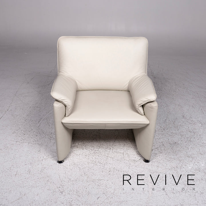 Ensemble de canapés design Laauser Flair en cuir gris blanc 1x trois places, 1x deux places, 1x fauteuil, 1x tabouret #9542