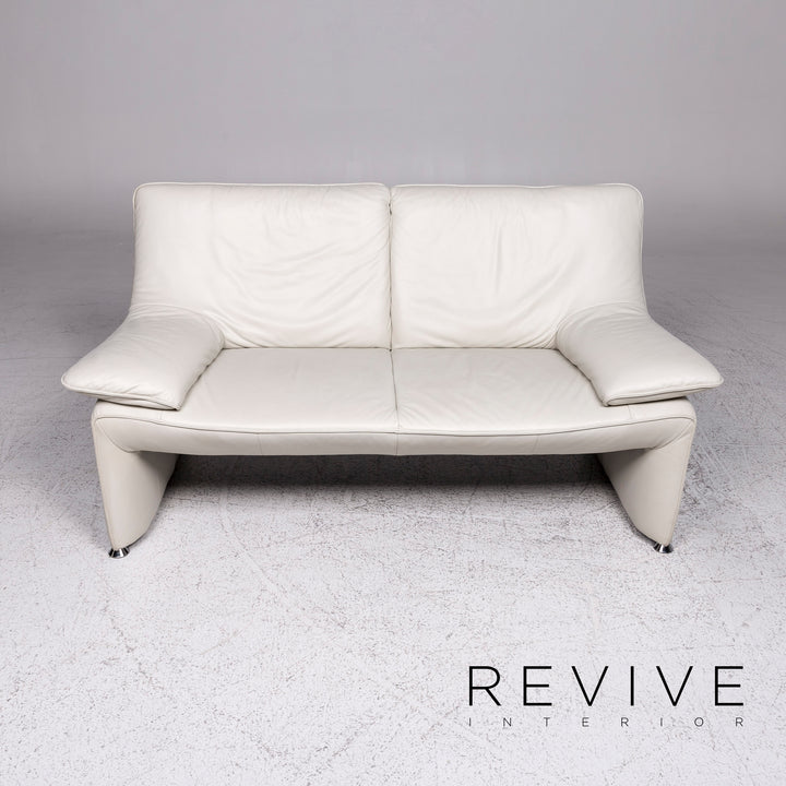 Ensemble de canapés design Laauser Flair en cuir gris blanc 1x trois places, 1x deux places, 1x fauteuil, 1x tabouret #9542