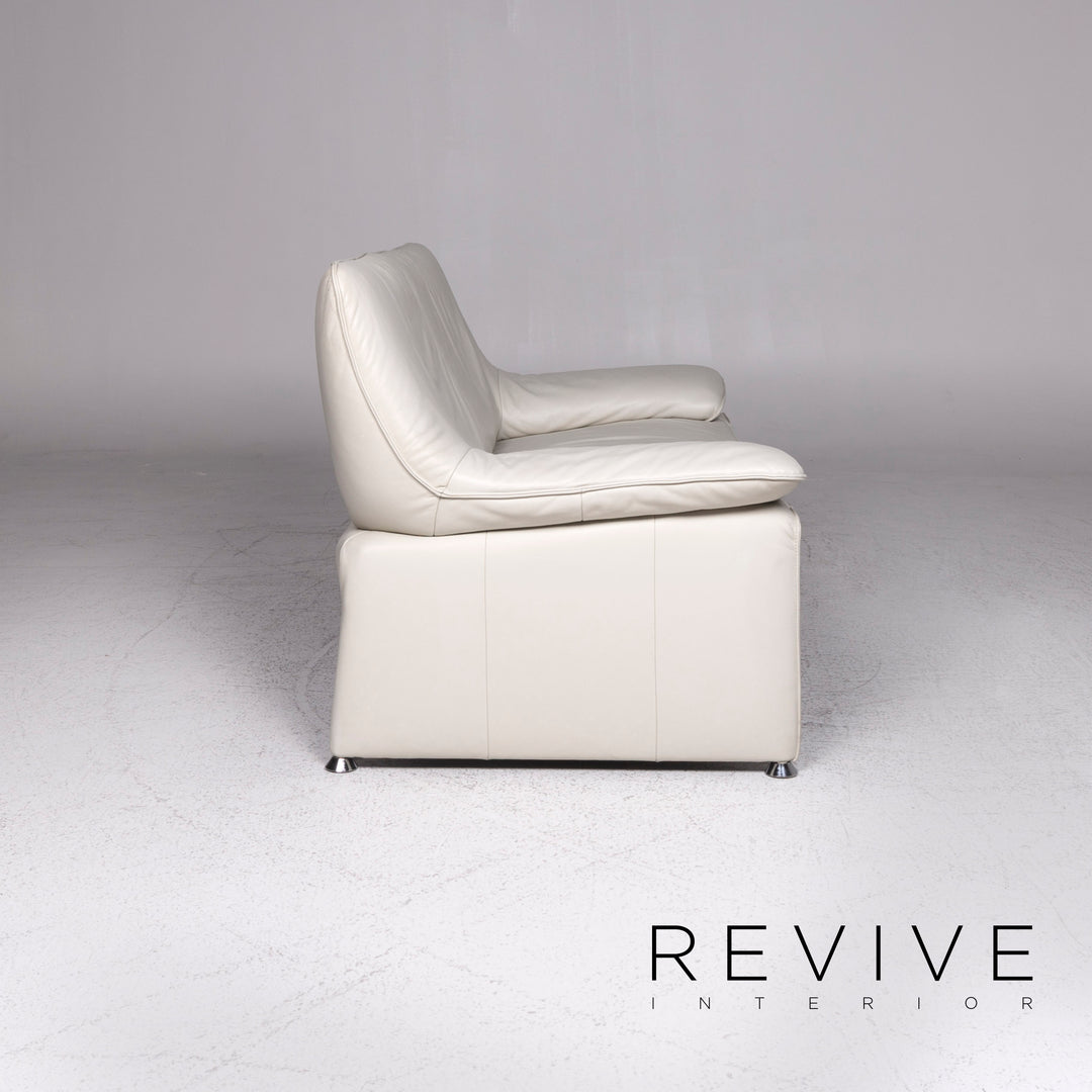 Ensemble de canapés design Laauser Flair en cuir gris blanc 1x trois places, 1x deux places, 1x fauteuil, 1x tabouret #9542