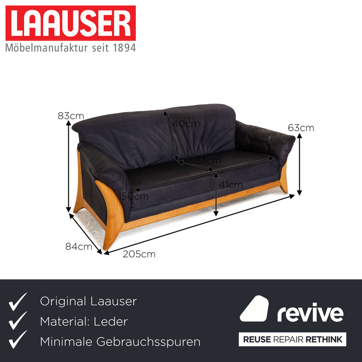 Laauser Leder Dreisitzer Dunkelblau Sofa Couch
