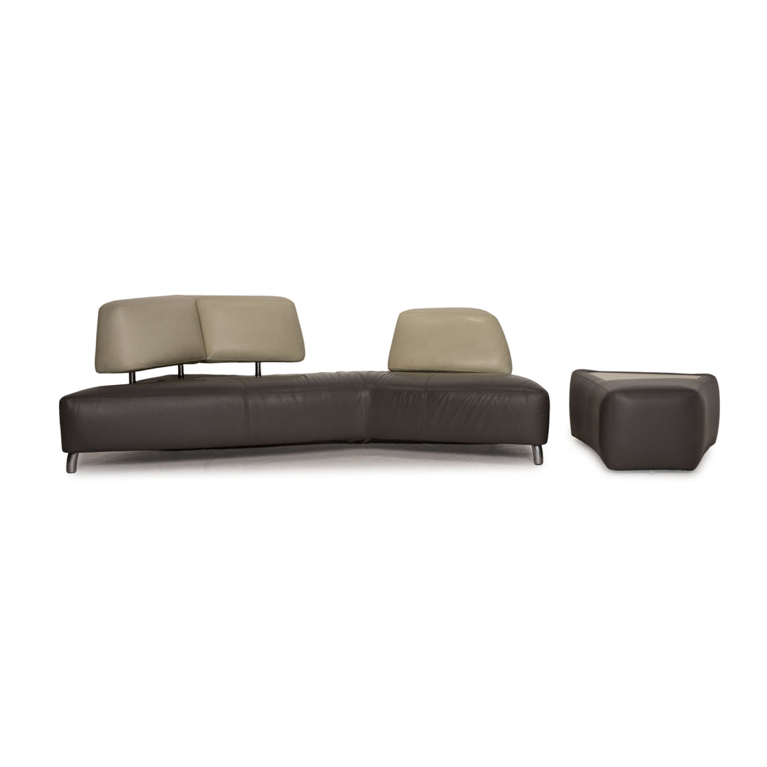 Leolux Archipelago ensemble de canapé en cuir gris canapé d'angle tabouret canapé