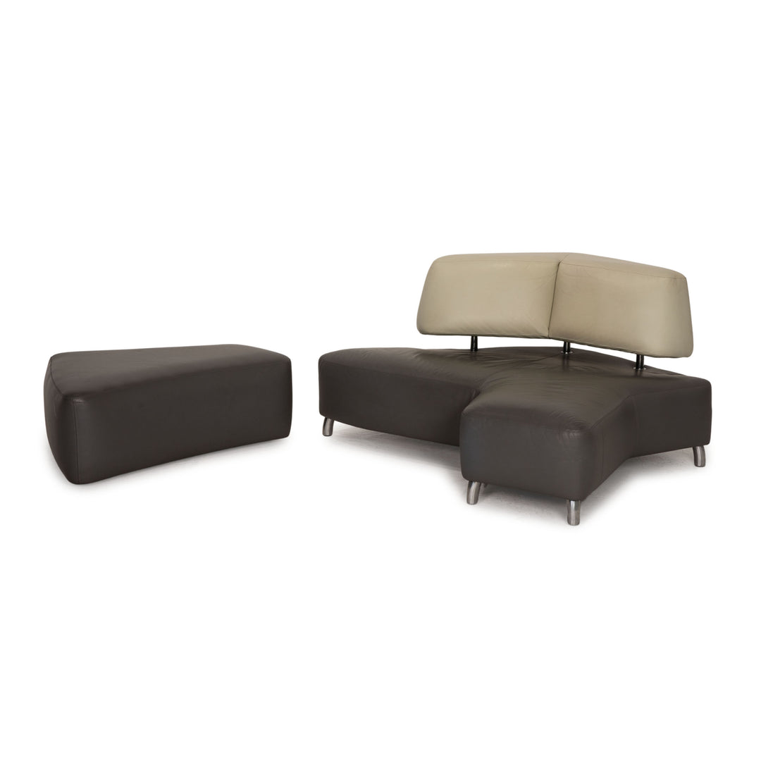 Leolux Archipelago ensemble de canapé en cuir gris canapé d'angle tabouret canapé