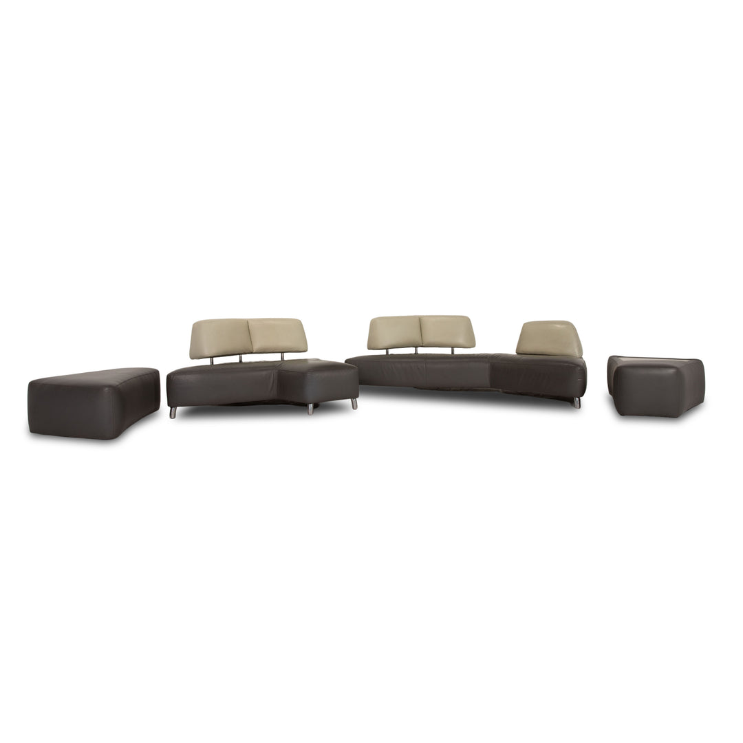Leolux Archipelago ensemble de canapé en cuir gris canapé d'angle tabouret canapé