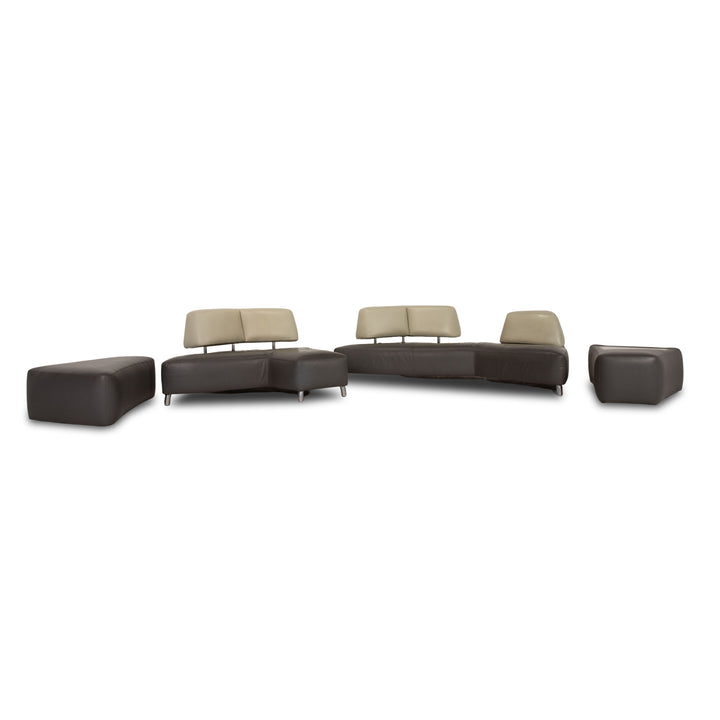 Leolux Archipelago ensemble de canapé en cuir gris canapé d'angle tabouret canapé
