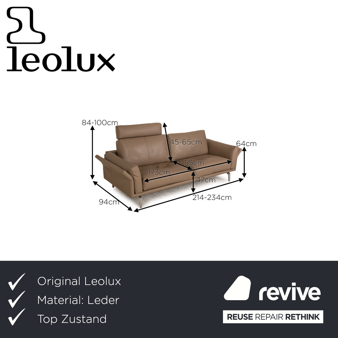 Leolux Bellice Leather Three Seater Gray Sofa Couch
