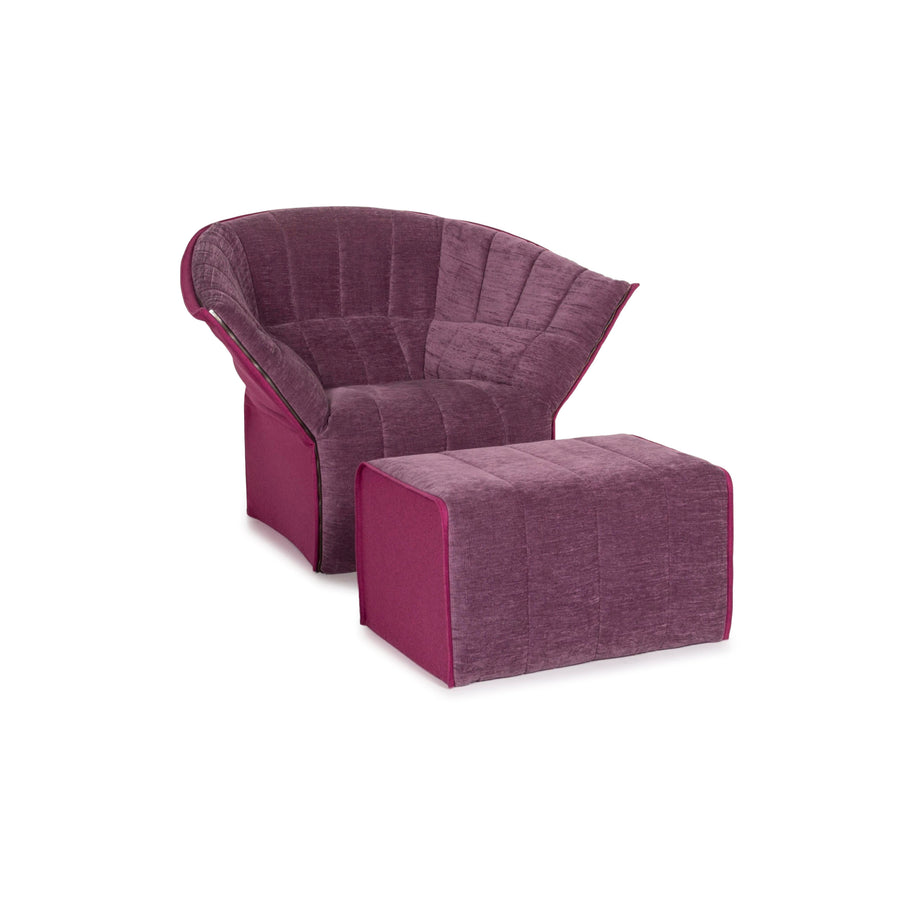 ensemble fauteuil en tissu ligne roset violet 1x fauteuil 1x tabouret #12644