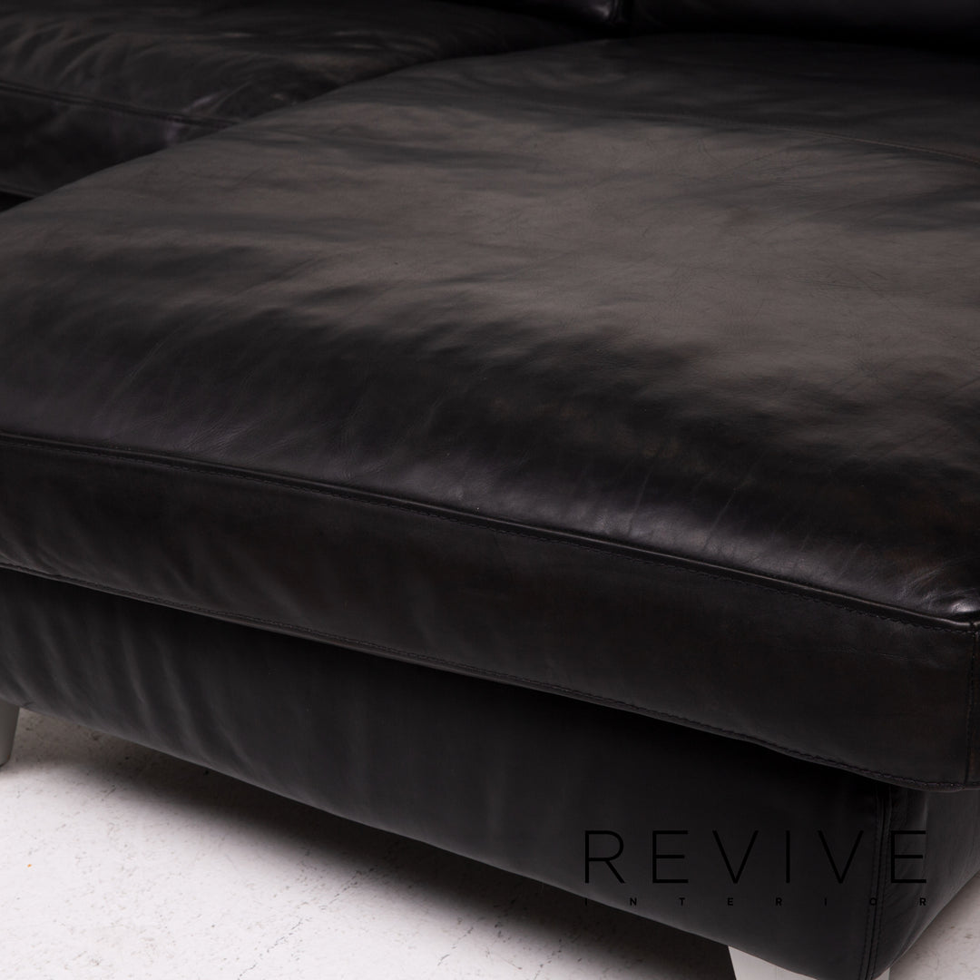 Machalke Leather Corner Sofa Black Sofa Couch #14353