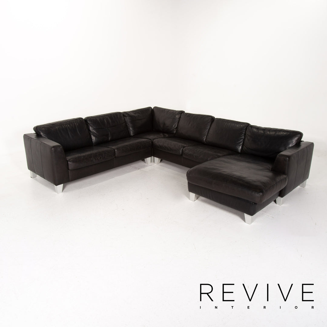 Machalke Leather Corner Sofa Black Sofa Couch #14353