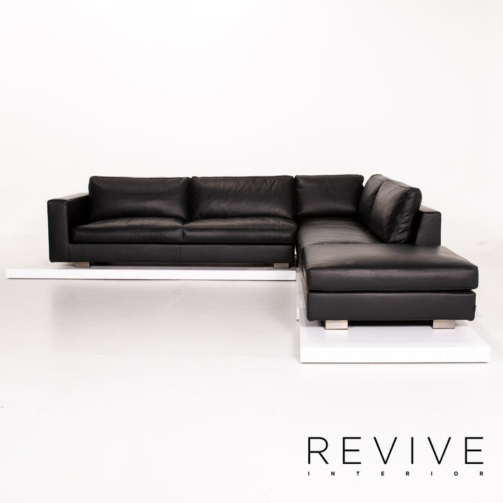 Minotti Leder Ecksofa Schwarz Sofa Couch #14077