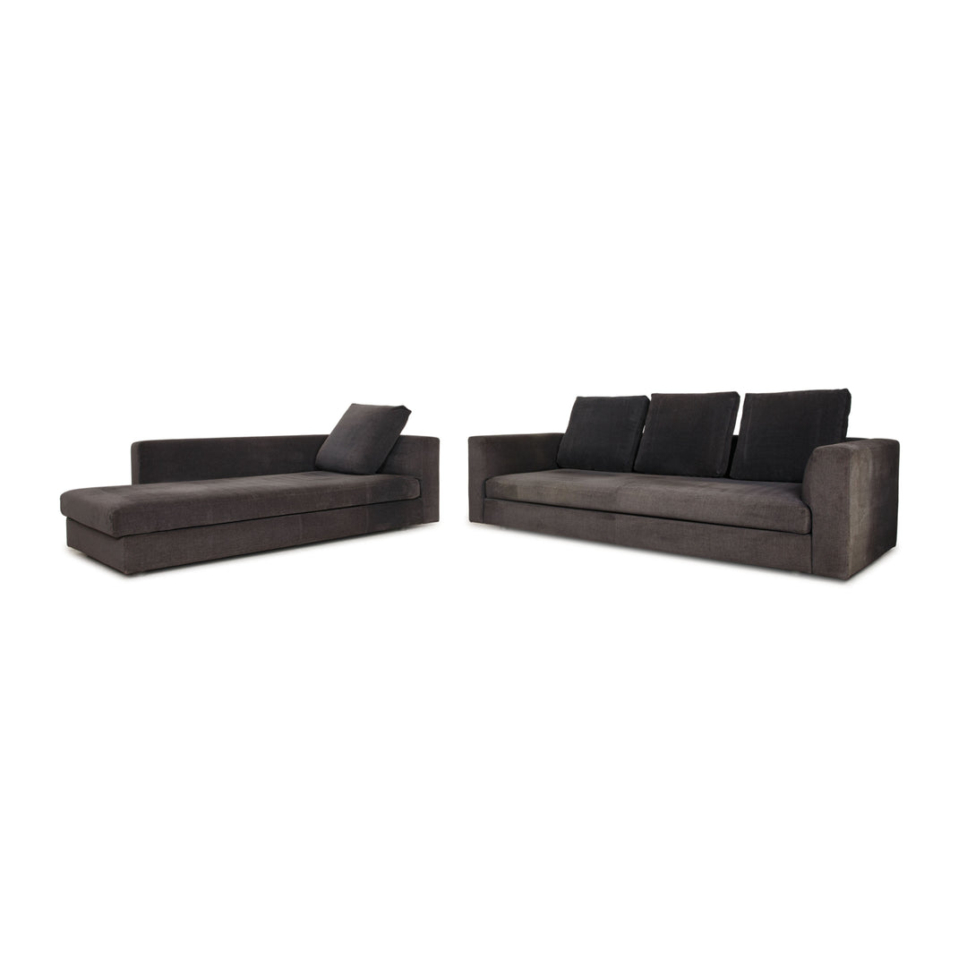 Minotti Stoff Sofa Garnitur Grau Dreisitzer Liege Couch