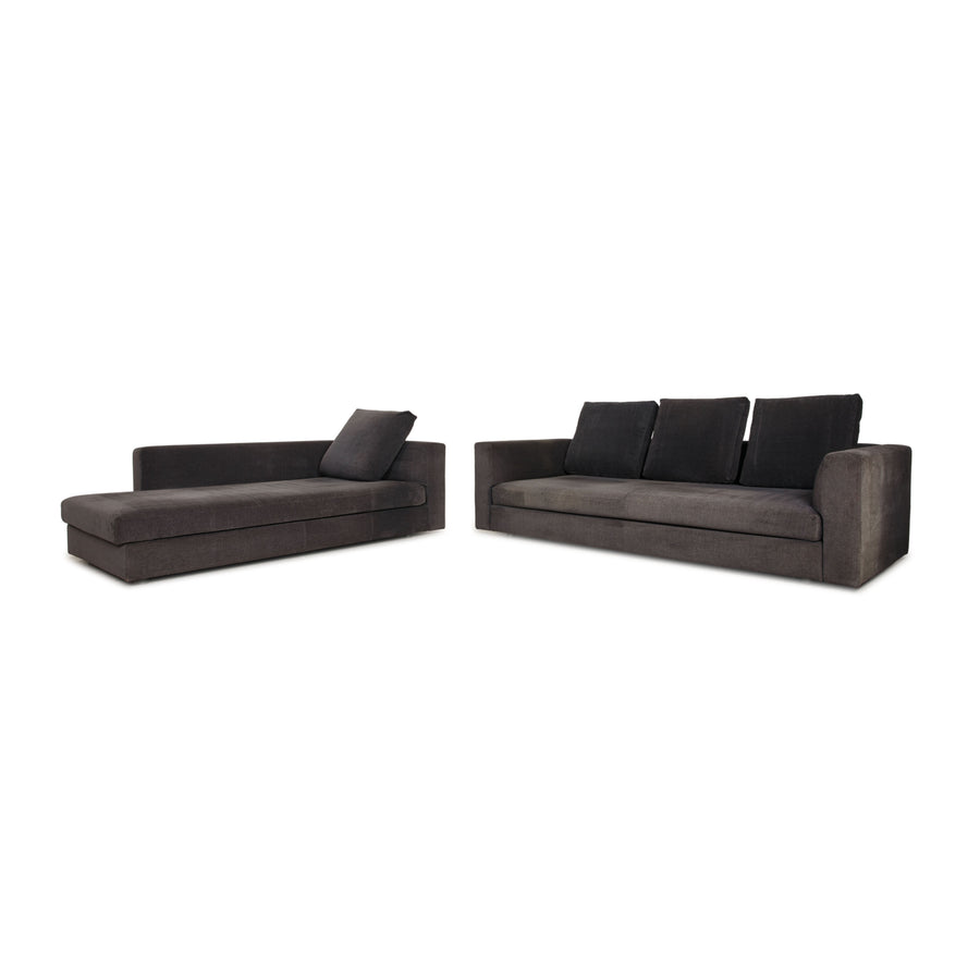 Minotti Stoff Sofa Garnitur Grau Dreisitzer Liege Couch