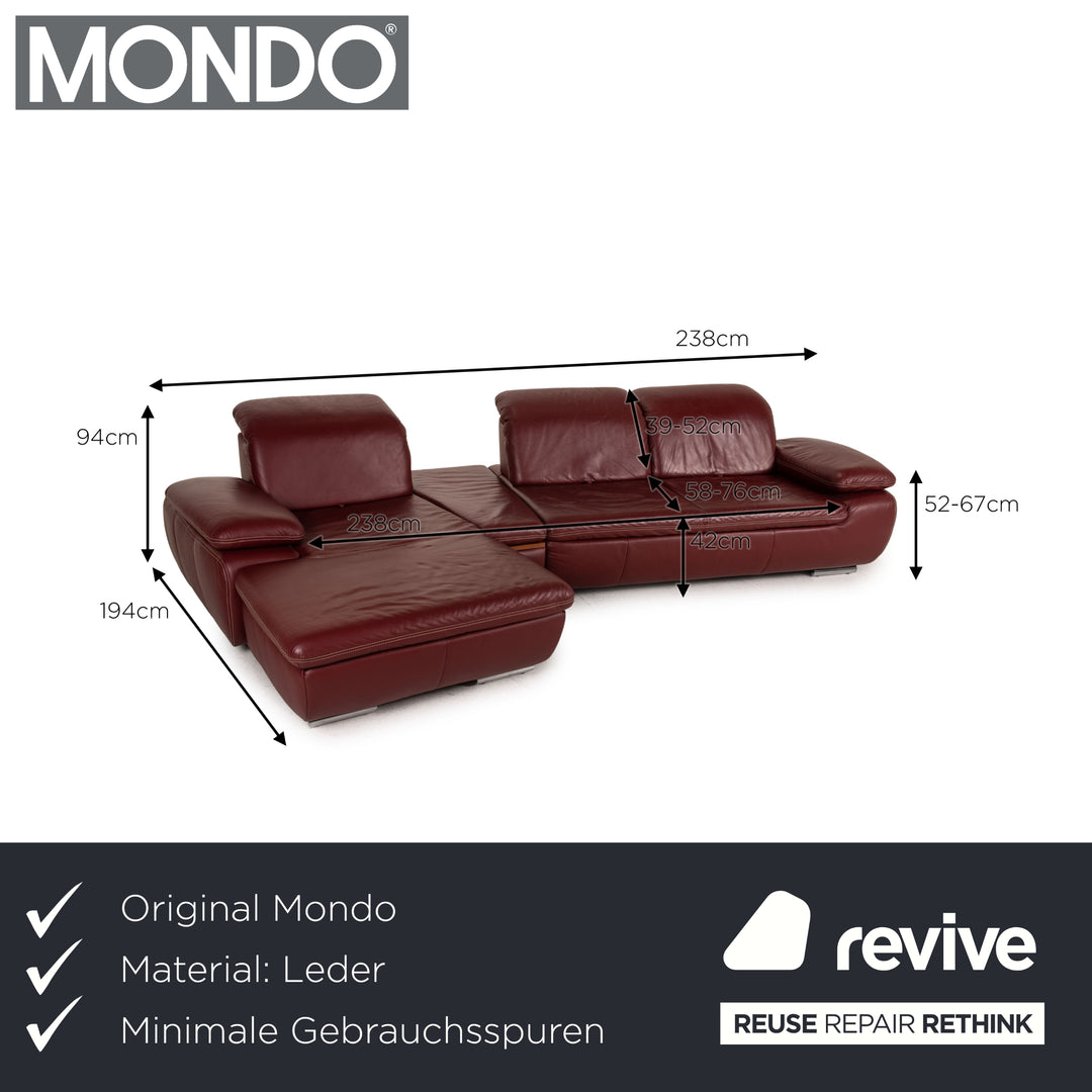 Canapé d'angle Mondo Clair en cuir rouge, fonction canapé