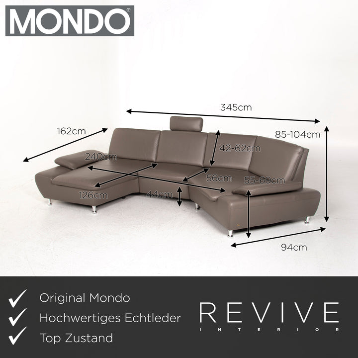 Mondo Leather Corner Sofa Gray Sofa Couch #12600