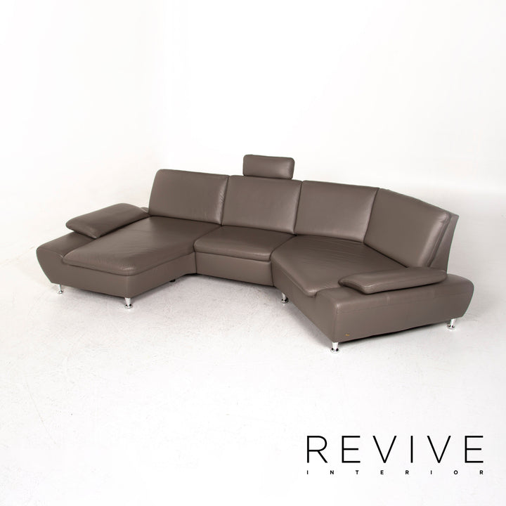 Mondo Leather Corner Sofa Gray Sofa Couch #12600