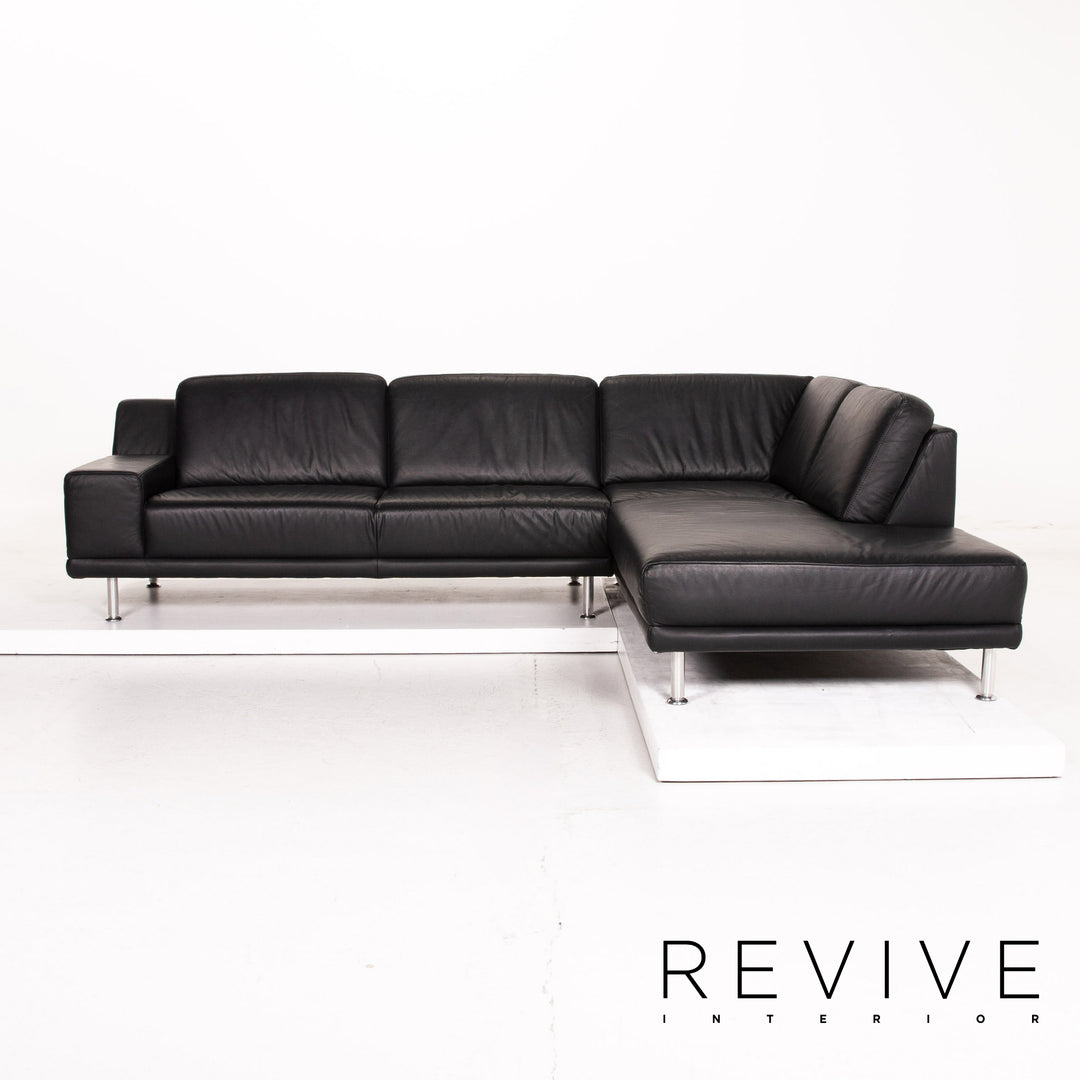 Mondo Leather Corner Sofa Black Sofa Couch #14742