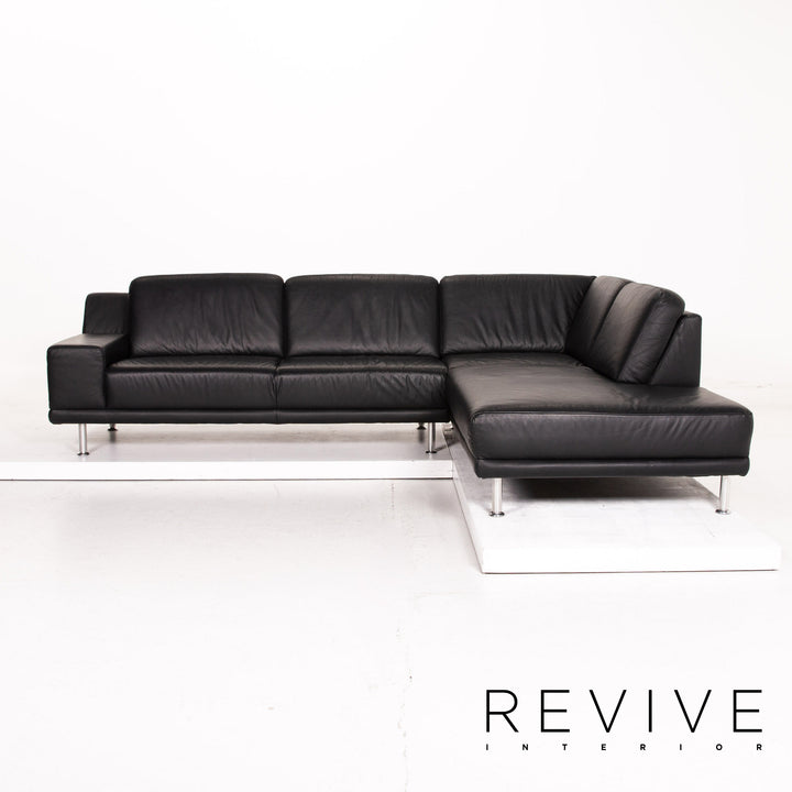 Mondo Leather Corner Sofa Black Sofa Couch #14742