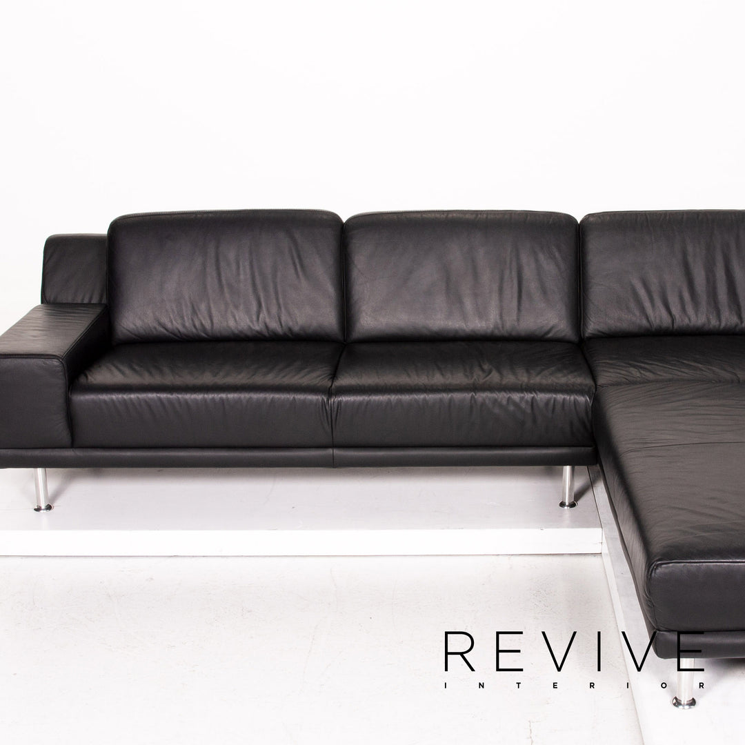 Mondo Leather Corner Sofa Black Sofa Couch #14742