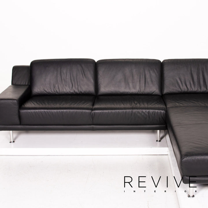 Mondo Leather Corner Sofa Black Sofa Couch #14742
