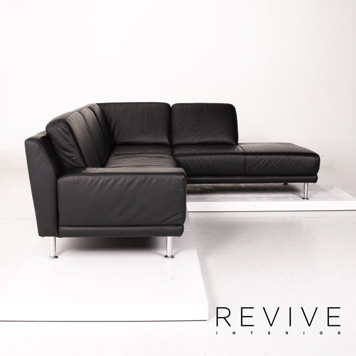 Mondo Leather Corner Sofa Black Sofa Couch #14742