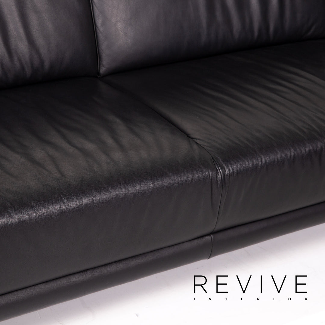 Mondo Leather Corner Sofa Black Sofa Couch #14742