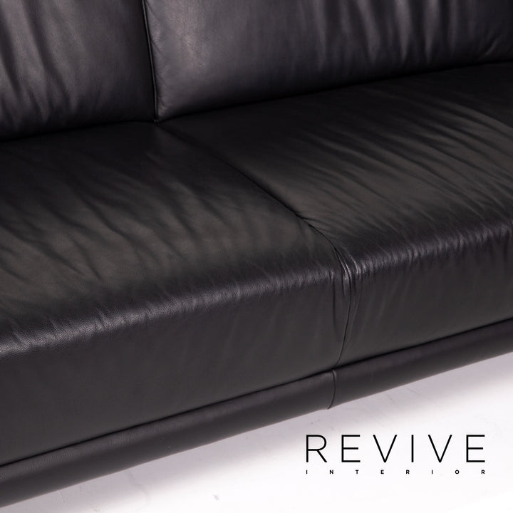 Mondo Leather Corner Sofa Black Sofa Couch #14742