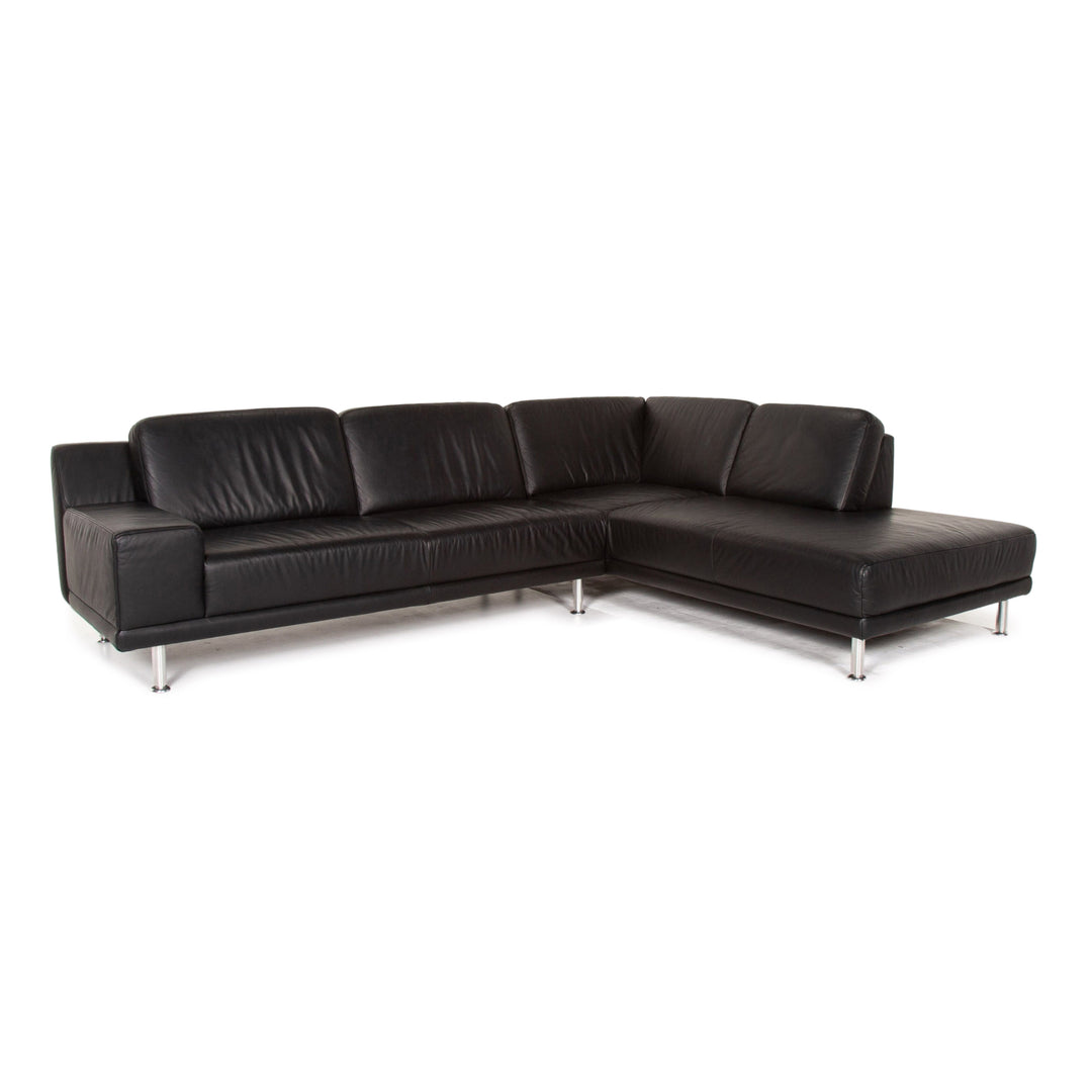 Mondo Leather Corner Sofa Black Sofa Couch #14742
